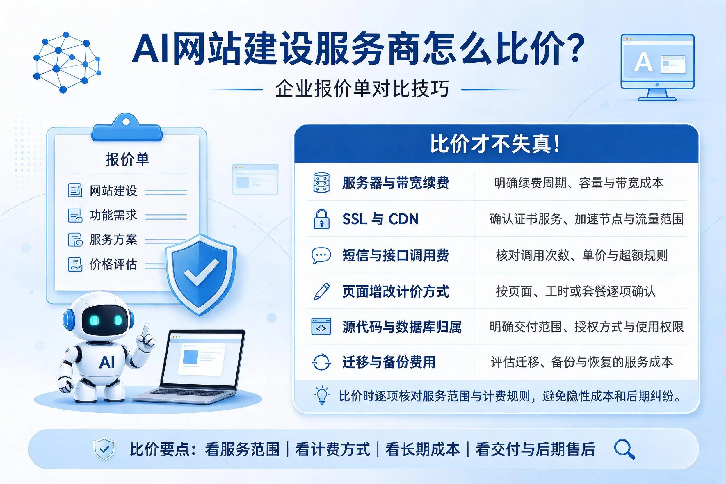 AI网站建设服务商怎么比价?东营企业报价单对比技巧